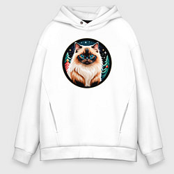 Мужское худи оверсайз Гималайский кот ждет Новый Год