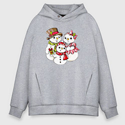 Мужское худи оверсайз Снеговики семья