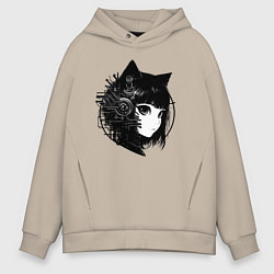 Мужское худи оверсайз Девочка кошка - киберпанк