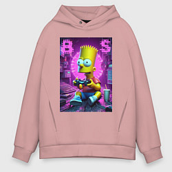 Толстовка оверсайз мужская Bart Simpson - cool gamer, цвет: пыльно-розовый