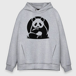 Толстовка оверсайз мужская Сидящая чёрная панда, цвет: меланж