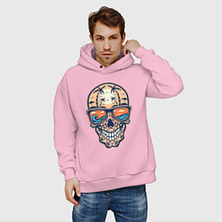 Толстовка оверсайз мужская Summer skull, цвет: светло-розовый — фото 2