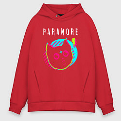 Толстовка оверсайз мужская Paramore rock star cat, цвет: красный