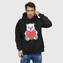 Толстовка оверсайз мужская Белый медведь с сердцем, цвет: черный — фото 2