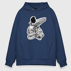 Толстовка оверсайз мужская Череп, тигр и ворон, цвет: тёмно-синий