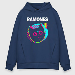 Толстовка оверсайз мужская Ramones rock star cat, цвет: тёмно-синий