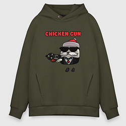 Толстовка оверсайз мужская Chicken gun santa, цвет: хаки