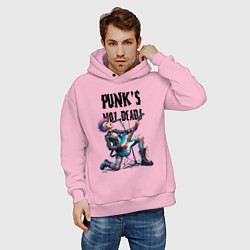 Толстовка оверсайз мужская Punks not dead - slogan ai art, цвет: светло-розовый — фото 2