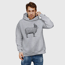 Толстовка оверсайз мужская Овца в шапке с помпоном, цвет: меланж — фото 2
