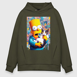 Мужское худи оверсайз Bart Simpson with a kitten - ai art