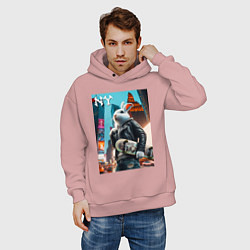Толстовка оверсайз мужская Cool hare with a skateboard - ai art, цвет: пыльно-розовый — фото 2