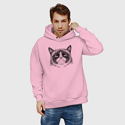 Толстовка оверсайз мужская Grumpy cat мем, цвет: светло-розовый — фото 2