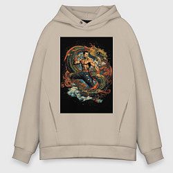 Мужское худи оверсайз Муай Тай боец и зеленый дракон
