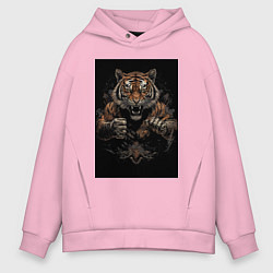 Мужское худи оверсайз Тайский бокс тигр в стойке