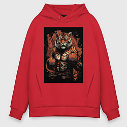 Мужское худи оверсайз Тайский бокс тигр в стойке