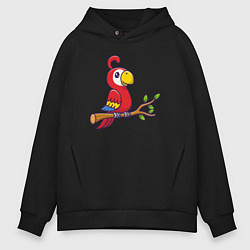 Толстовка оверсайз мужская Красный попугайчик, цвет: черный