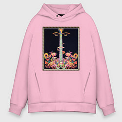 Мужское худи оверсайз Абстракные лица, цветы и ноты