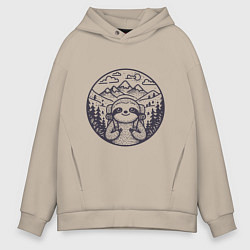 Мужское худи оверсайз Ленивец турист с рюкзаком