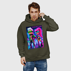 Толстовка оверсайз мужская Barbie and Ken - Minecraft 2099 ai art collaborati, цвет: хаки — фото 2