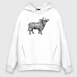 Мужское худи оверсайз Бык в новогодней шапке