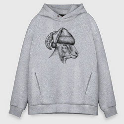 Мужское худи оверсайз Баран в новогоднем колпаке