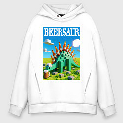 Толстовка оверсайз мужская Пивозавр в стиле Майнкрафт - нейросеть, цвет: белый