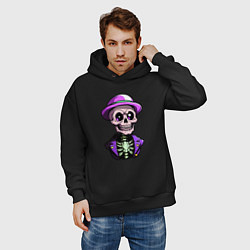 Толстовка оверсайз мужская Скелет в фиолетовой шляпе, цвет: черный — фото 2