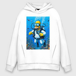 Толстовка оверсайз мужская Homer diving - ai art, цвет: белый