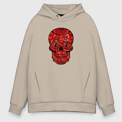 Толстовка оверсайз мужская Red decorative skull, цвет: миндальный