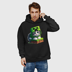 Толстовка оверсайз мужская Kitten creeper collaboration - ai art, цвет: черный — фото 2
