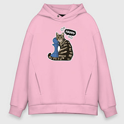 Мужское худи оверсайз Кошка Юся и шахматная пешка