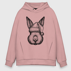 Толстовка оверсайз мужская Кролик в новогодней шапке, цвет: пыльно-розовый