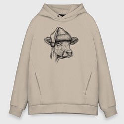 Мужское худи оверсайз Новогодняя Буренка