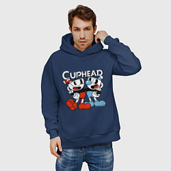 Толстовка оверсайз мужская Cuphead and Mugman, цвет: тёмно-синий — фото 2