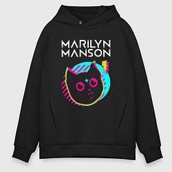 Толстовка оверсайз мужская Marilyn Manson rock star cat, цвет: черный