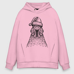 Мужское худи оверсайз Петух в новогодней шапке