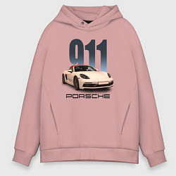 Толстовка оверсайз мужская Немецкий спортивный автомобиль Порше 911, цвет: пыльно-розовый