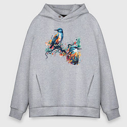 Мужское худи оверсайз Птицы на ветке дерева