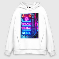 Мужское худи оверсайз Ai hacker digital rebel - neon glow