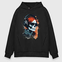 Мужское худи оверсайз Grunge redhead girl skull