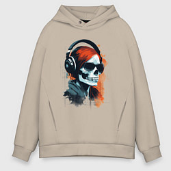 Толстовка оверсайз мужская Grunge redhead girl skull, цвет: миндальный