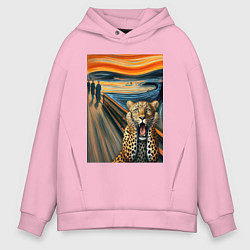 Мужское худи оверсайз Леопард кричит - мем картина от нейросети