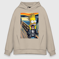 Толстовка оверсайз мужская Барт Симпсон кричит - мем нейросеть, цвет: миндальный