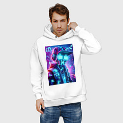 Толстовка оверсайз мужская Minecraft and Cyberpunk collaboration - ai art neo, цвет: белый — фото 2