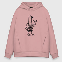 Мужское худи оверсайз Забавный гусь в плавках с коктейлем на море отпуск