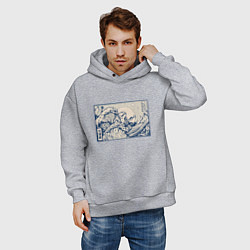 Толстовка оверсайз мужская Лягушка на волнах Канагавы, цвет: меланж — фото 2