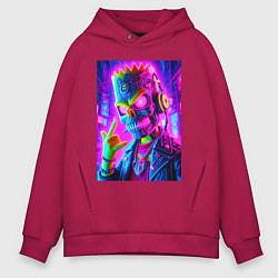 Мужское худи оверсайз Cyber skeleton of Bart Simpson - neon glow