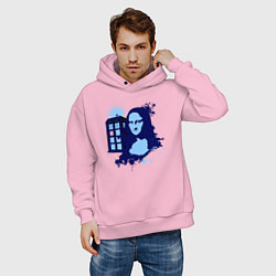 Толстовка оверсайз мужская Тардис и Джоконда, цвет: светло-розовый — фото 2