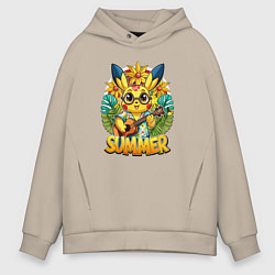 Мужское худи оверсайз Пикачу с гитарой жаркое лето