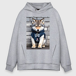 Толстовка оверсайз мужская Уличный волчонок - нейросеть, цвет: меланж